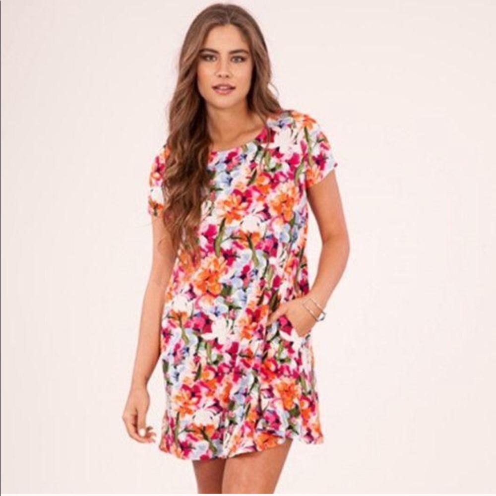 Peach Love Floral T-shirt Dress with Pockets